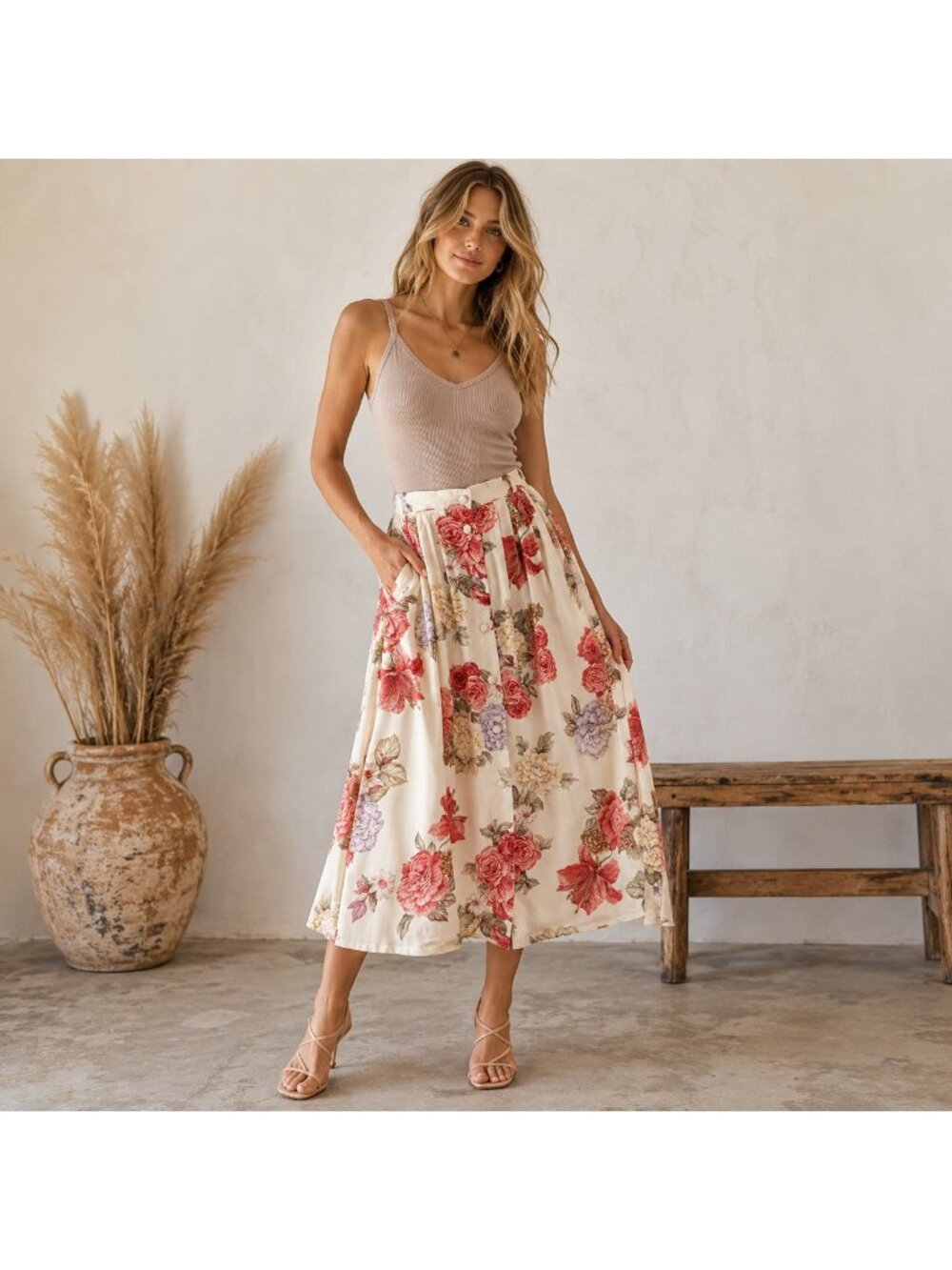 Vintage Della Spiga Rose Floral Midi Skirt  8